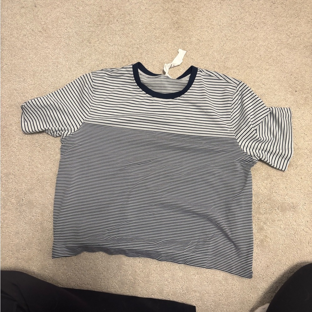 lululemon athletica Navy & White Striped Short Sleeve Tee